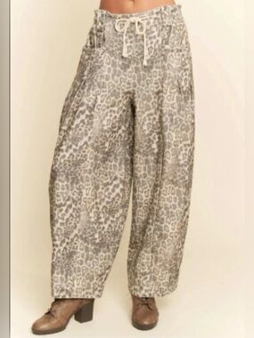 Leopard Cotton Barrel Boutique Jeans Drawstring Waist